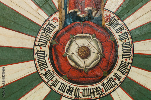 Detail of the rose on King Arthur's round table in Winchester, UK
