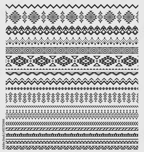 Vector brushes collection in boho style. Aztec style set of ornament borders for patterns, mandalas and frames. Pattern brushes are included in swatch panel.