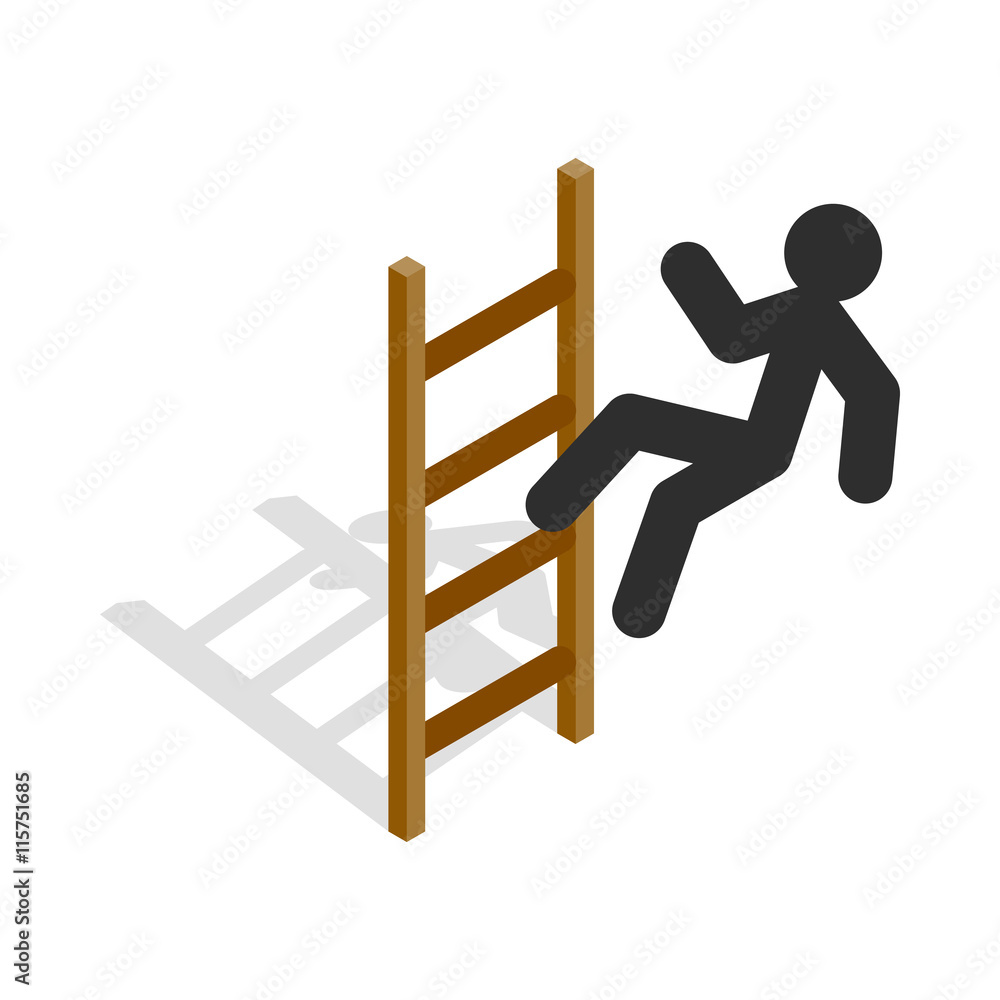 Man climbs the stairs icon in isometric 3d style isolated on white background. Career success symbol Man climbs the stairs icon in isometric 3d style isolated on white background. Career success symbol