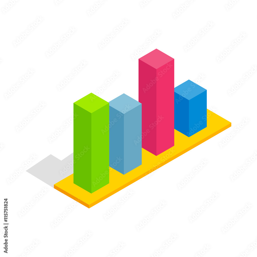 Chart in columns icon in isometric 3d style isolated on white background. Compute symbol Chart in columns icon in isometric 3d style isolated on white background. Compute symbol