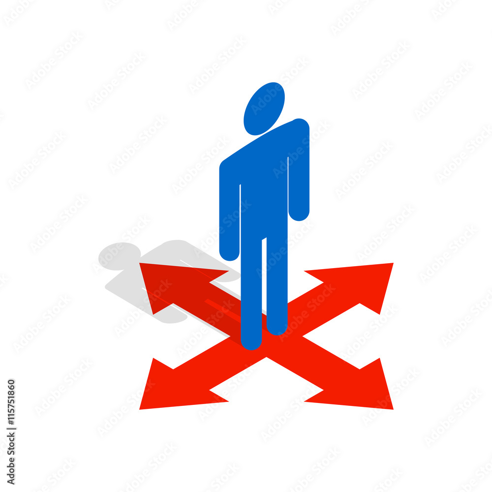 Man at crossroads icon in isometric 3d style isolated on white background. People symbol Man at crossroads icon in isometric 3d style isolated on white background. People symbol