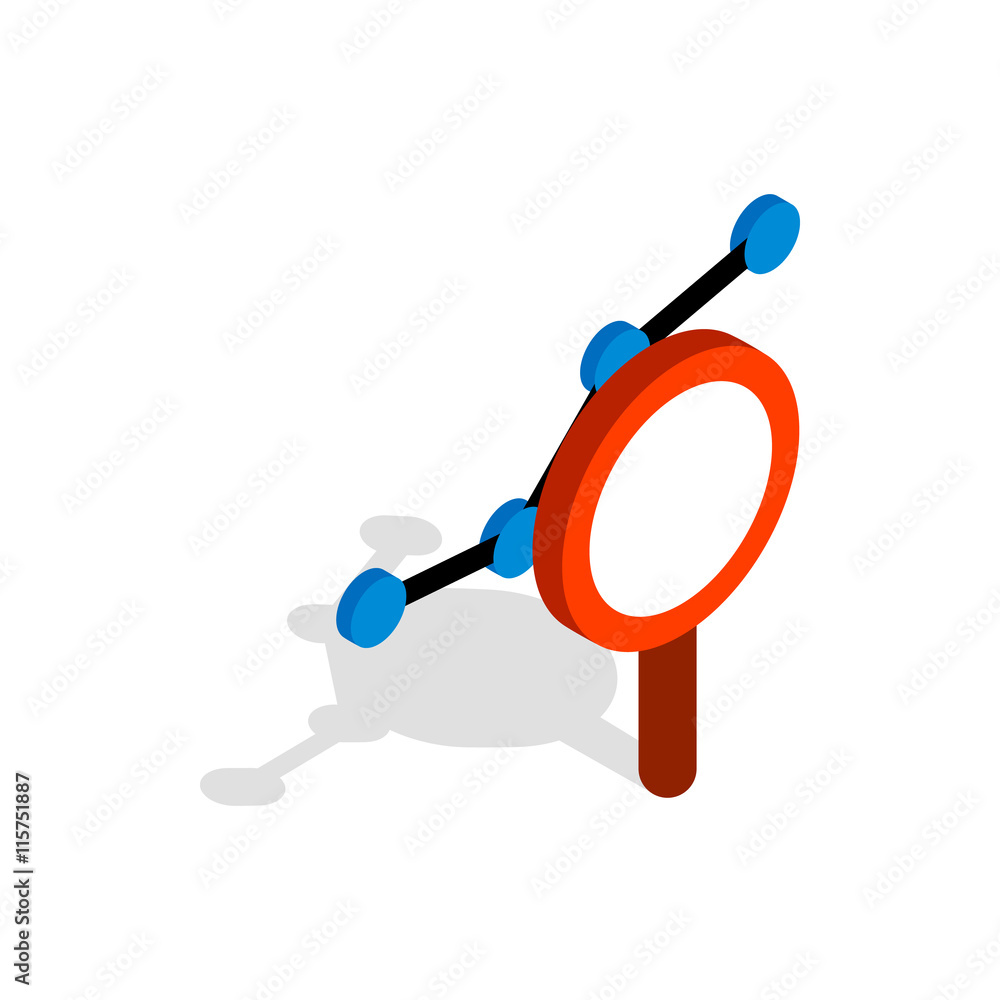 Chart through a magnifying glass icon in isometric 3d style isolated on white background. Compute symbol Chart through a magnifying glass icon in isometric 3d style isolated on white background. Compute symbol