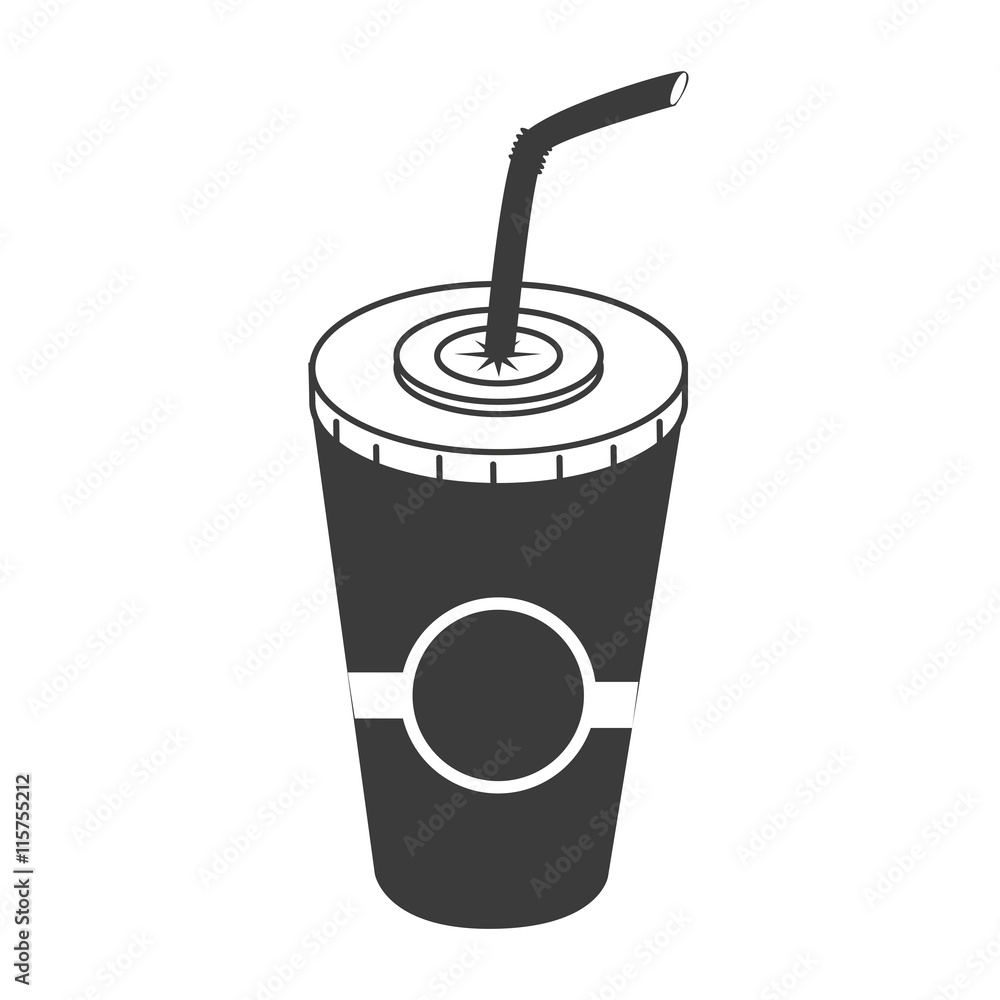 Drink on plastic cup with straw in black and white colors, vector ...