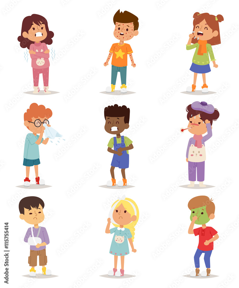 Children sick sickness disease little kids characters set. Flu problem health stick sick children figure pictogram icons. Sad influenza sick children little people hospital resting childcare. Children sick sickness disease little kids characters set. Flu problem health stick sick children figure pictogram icons. Sad influenza sick children little people hospital resting childcare.