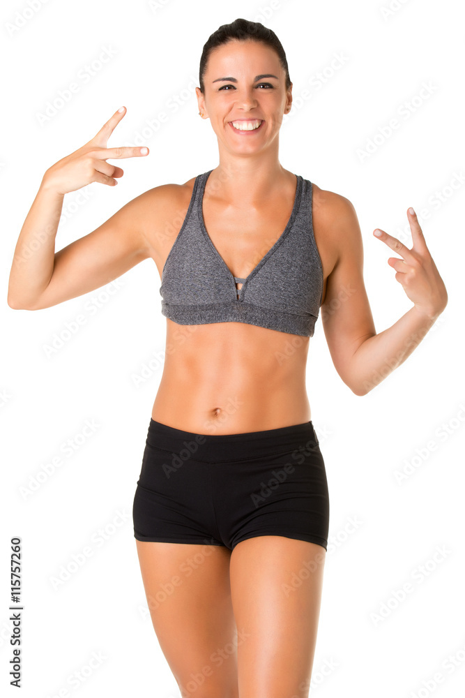 Sporty Woman Doing a Victory Sign Sporty Woman Doing a Victory Sign