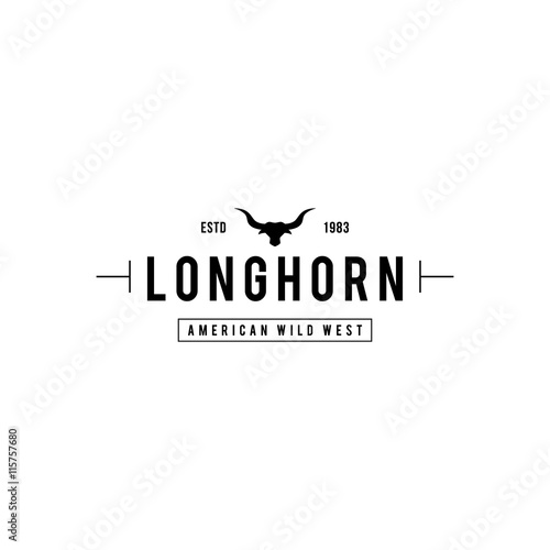 Vintage label with silhouette of bull head. Texas Wild West Theme. Vector illustration