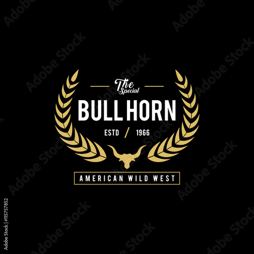 Vintage label with silhouette of bull head. Texas Wild West Theme. Vector illustration