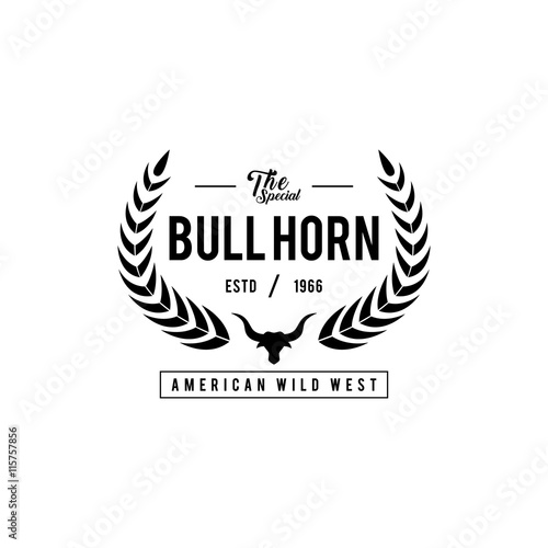 Vintage label with silhouette of bull head. Texas Wild West Theme. Vector illustration