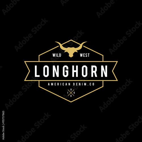 Vintage label with silhouette of bull head. Texas Wild West Theme. Vector illustration