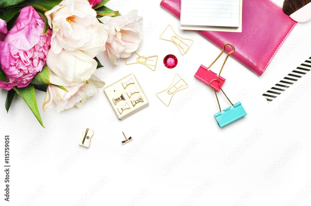 White Desk / Pink & Peonies / Styled desktop / Stock Photography / White Desk / Pink & Peonies / Styled desktop / Stock Photography /