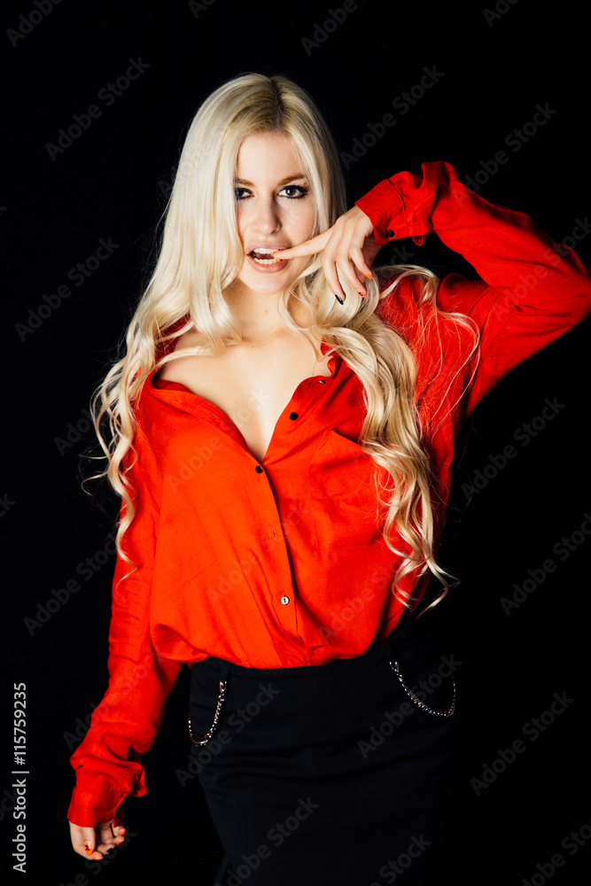 sexy girl in red shirt Stock Photo | Adobe Stock