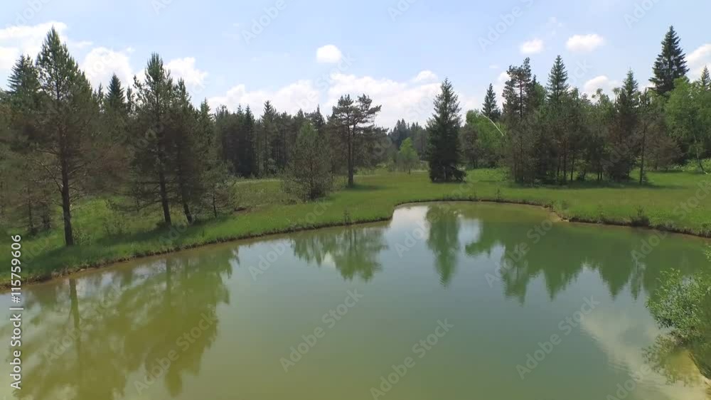 AERIAL: Flying over lake and river meanders running through nature AERIAL: Flying over lake and river meanders running through nature