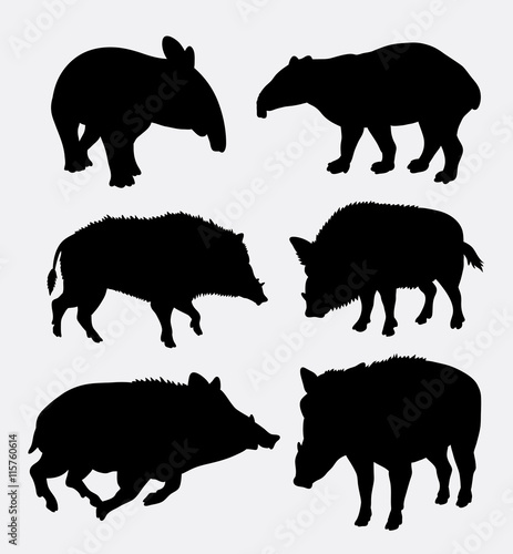 Tapir and boar wild animal silhouette. Good use for symbol, logo, web icon, mascot, avatar, sticker design, game element, or any design you want. Easy to use or edit.