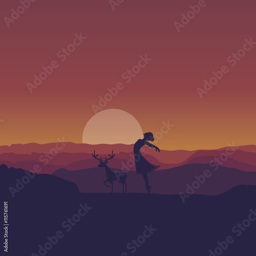 young woman ballerina ballet dancing silhouette in sunset wildlife background
