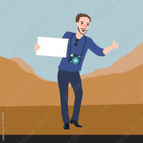 man traveling asking for a ride