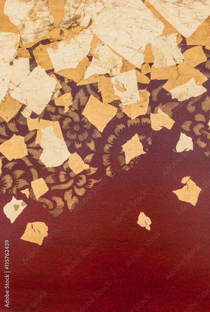 Naklejka premium The gold leaf on wood for the background and textures. Thai styl