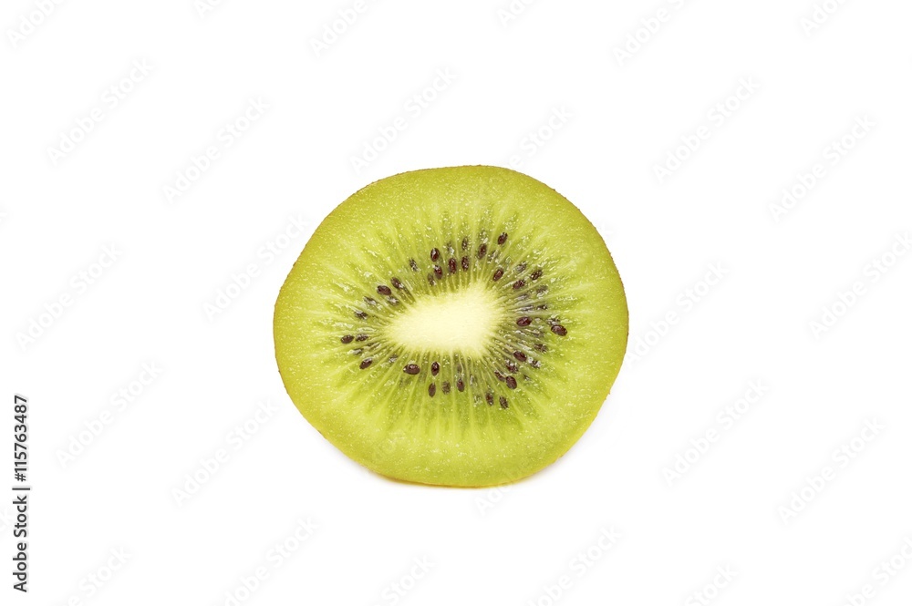 Close up of kiwi slice on white background Close up of kiwi slice on white background