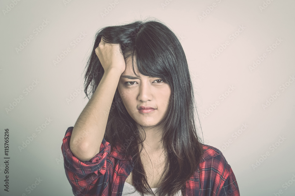 Young asian woman stressed, panic, shocked emotion. Young asian woman stressed, panic, shocked emotion.