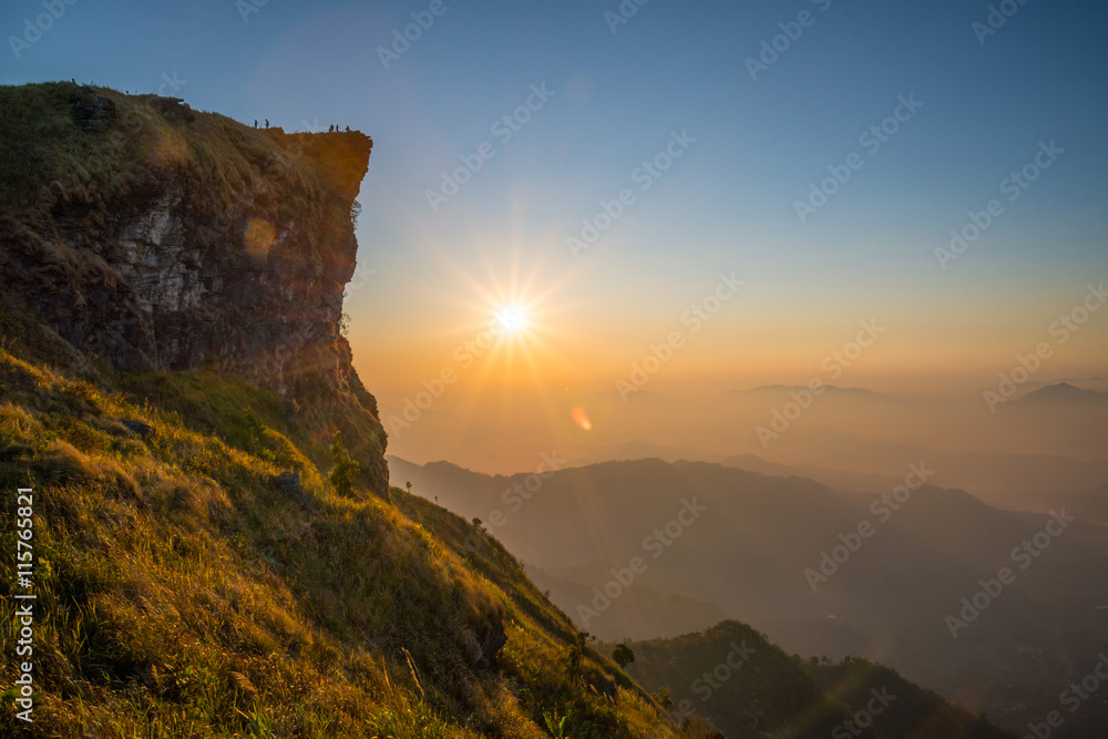 Phu Chi Fa forest park the iconic natural landscape of Chiangrai the northernmost province of Thailand.