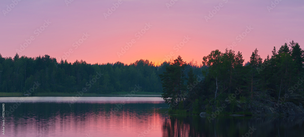 wood lake after sunset