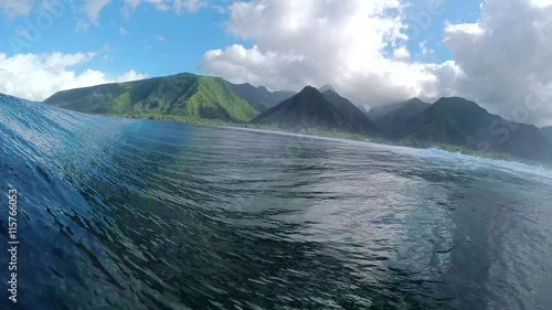 FPV SLOW MOTION: Rider surfing big tube barrel wave