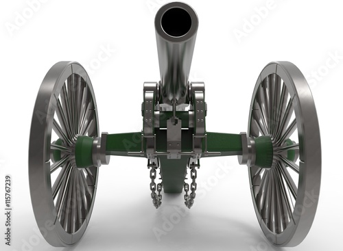 3d illustration of civil war cannon. white background isolated. murder weapon. explosive shot. field artillery photo