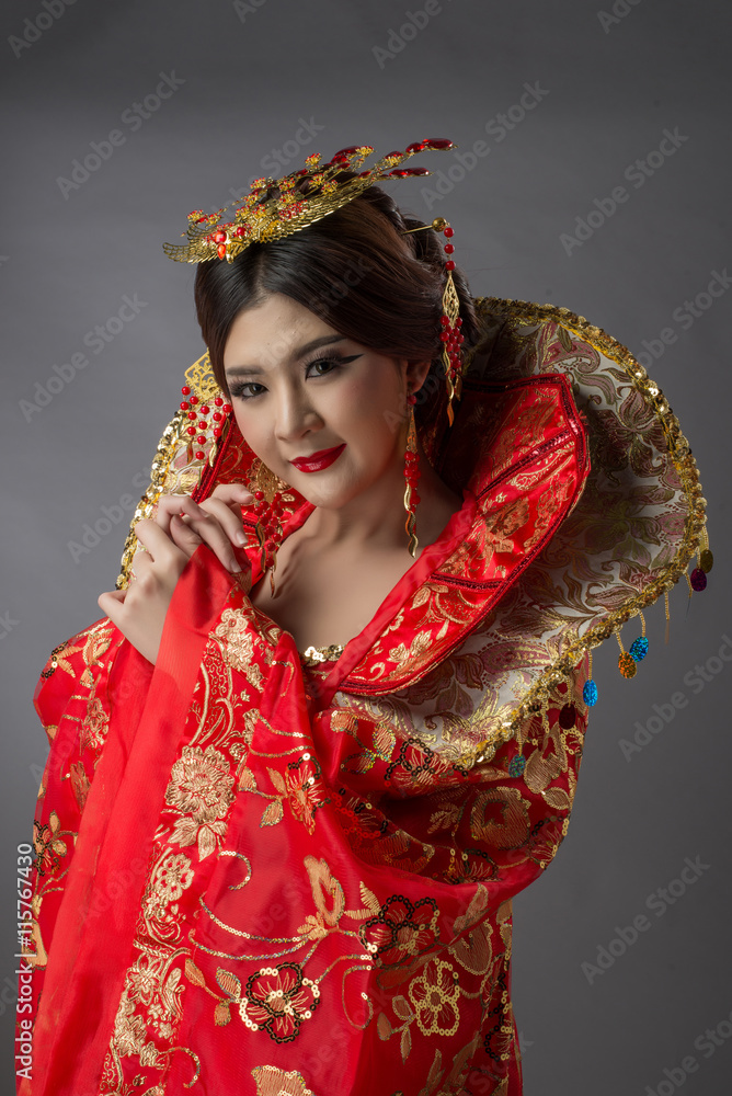 Beautiful Asian model Young asia Oriental woman wearing chinese