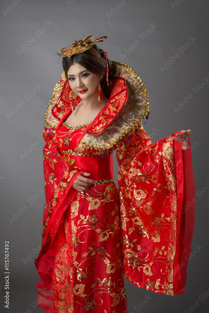 Beautiful Asian model Young asia Oriental woman wearing chinese