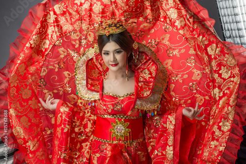 Beautiful Asian model Young asia Oriental woman wearing chinese