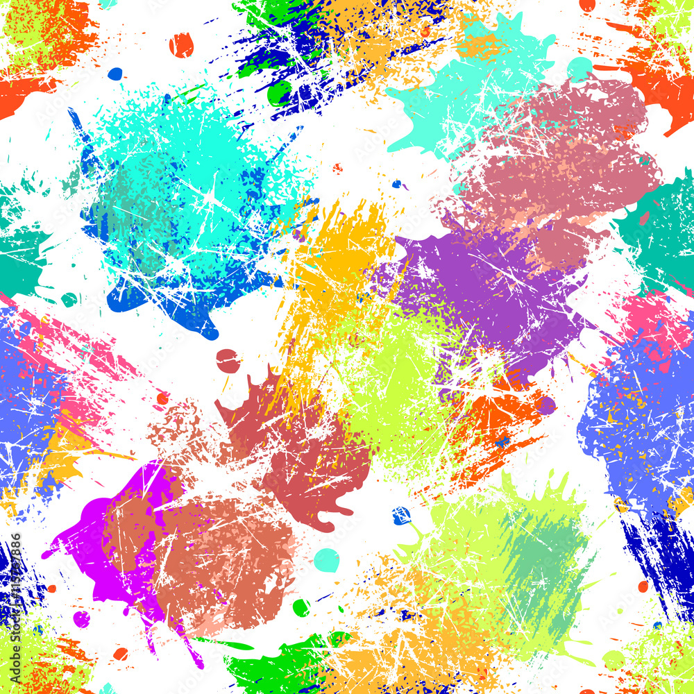 Obraz premium Vector seamless pattern with watercolor ink blots and brush strokes. Colorful creative artistic background Series of Drawn Creative Seamless Patterns and vector Blots, Brush, Strokes.
