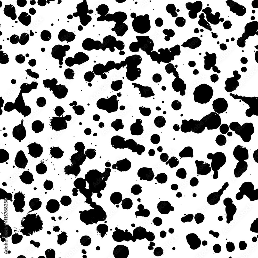 Vector seamless pattern with ink blots and brush strokes. Black and ...