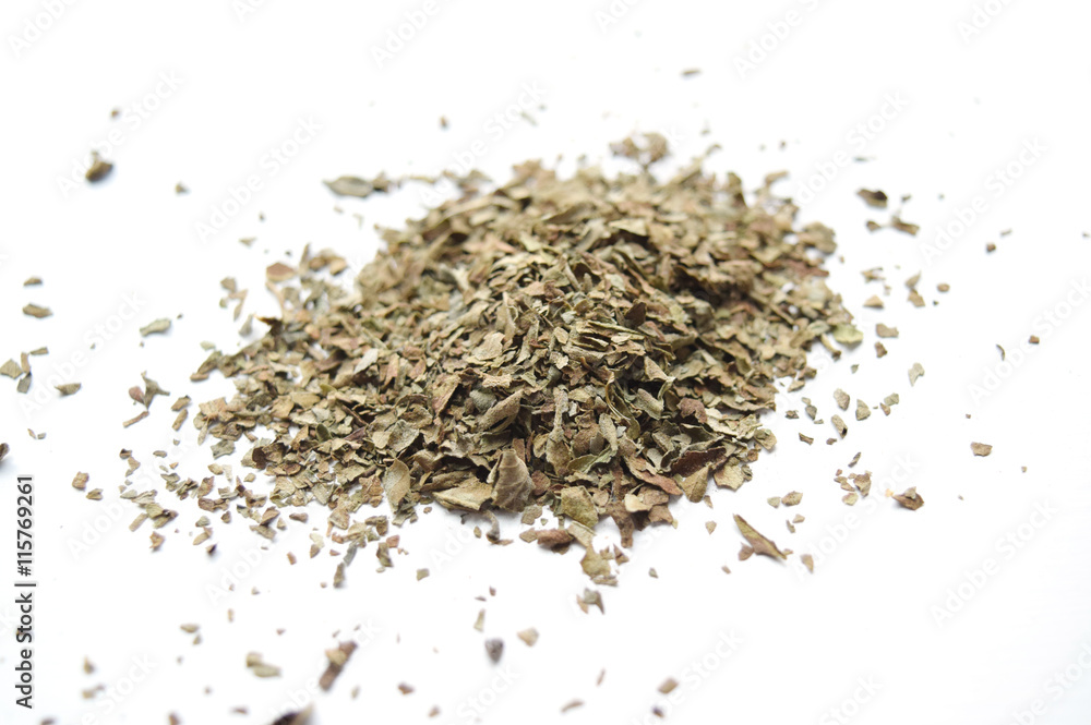 Dried basil, ocimum basilicum, isolated on white Dried basil, ocimum basilicum, isolated on white