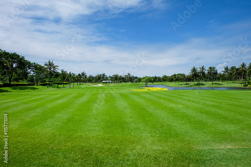 Land Scape Wide green lawns and a blue sky, golf courses.