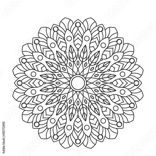 Coloring Book Mandala. Circle lace ornament, round ornamental pattern, black and white design. vector for page adults