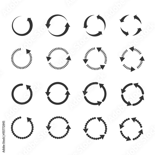 Circle refresh reload rotation loop vector arrows set. Sign reload with arrow and illustration rotation arrows symbol