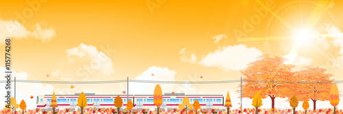 紅葉　電車　秋　背景
