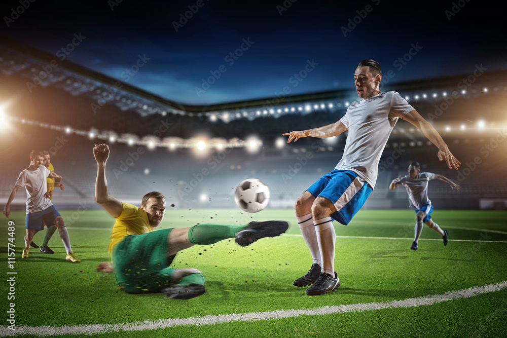 Naklejka premium Soccer game in action . Mixed media
