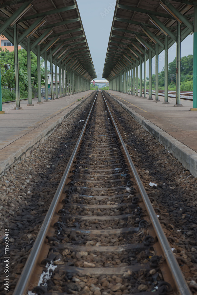 The old Railroad and the platform in the train station  