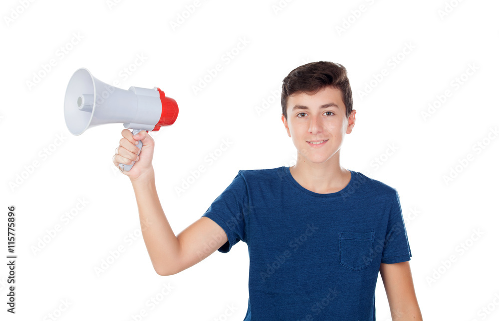 Teenager guy with a megaphone Teenager guy with a megaphone