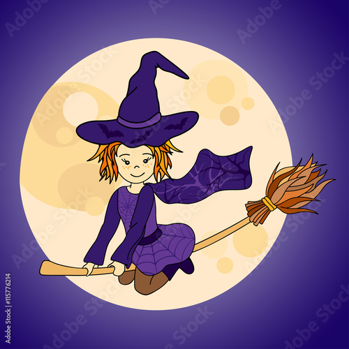 Cute little witch flying