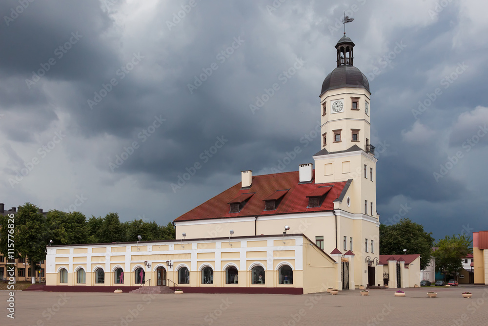 medieval townhall in town Nesvizh, built in 16th century, Belarus