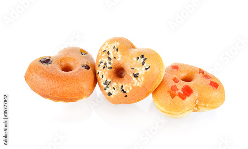 mini donut heart shape with sesame on white background