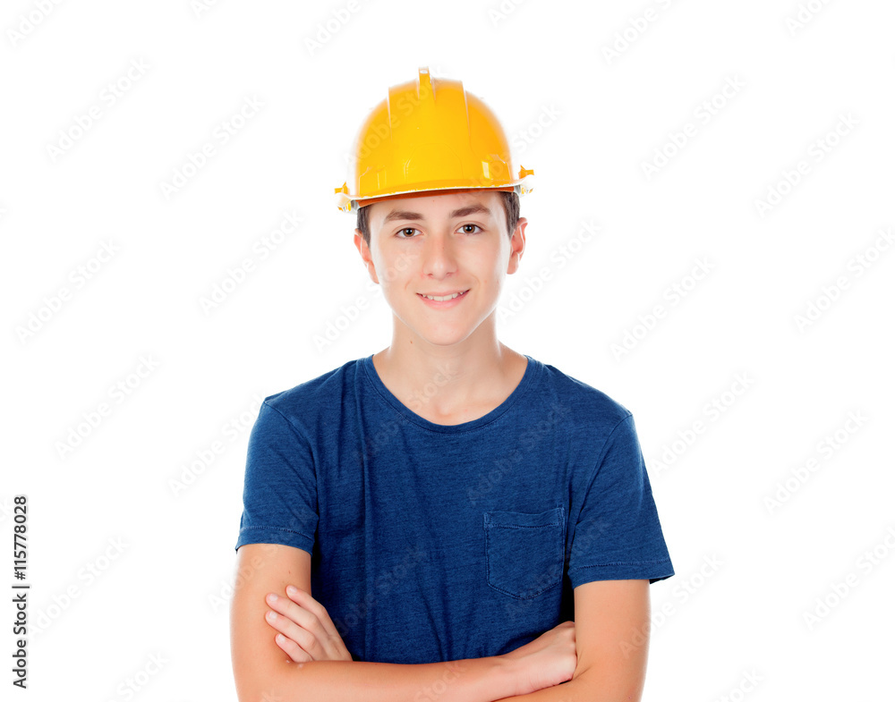 Young kid with yellow helmet. A future architect Young kid with yellow helmet. A future architect