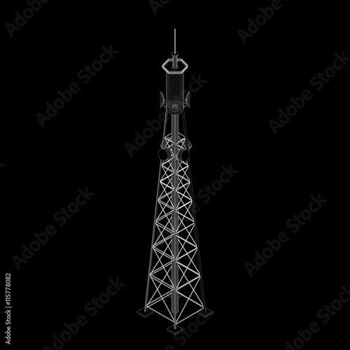 3d Radio Tower.3d isometric style. Vector outline illustration.