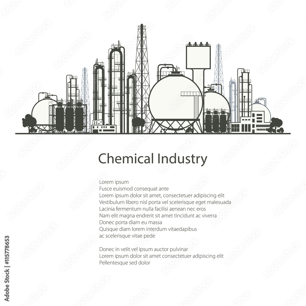 Industrial Chemical Plant Isolated on White Background , Refinery Processing of Natural Resources, Chemical Industry, Poster Brochure Flyer Design, Vector Illustration