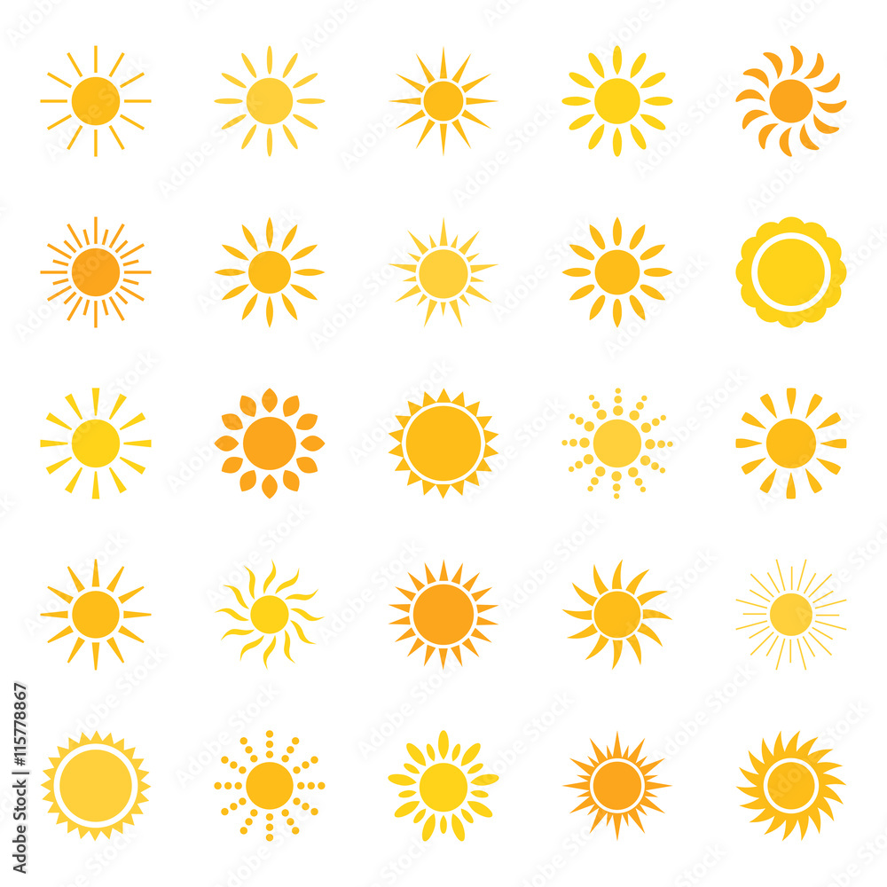 Set of sun icons, vector illustration - obrazy, fototapety, plakaty 