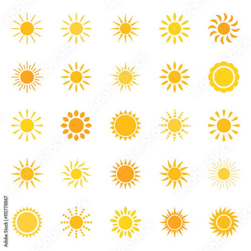 Set of sun icons, vector illustration
