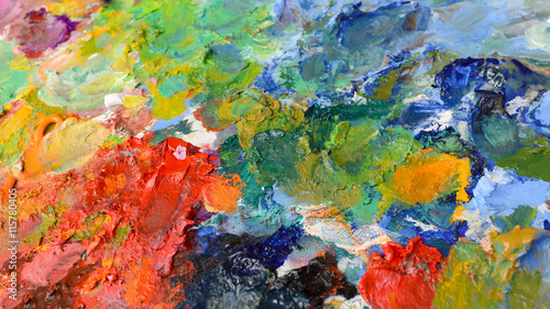 Fototapeta Naklejka Na Ścianę i Meble -  Close up oil color paint tray