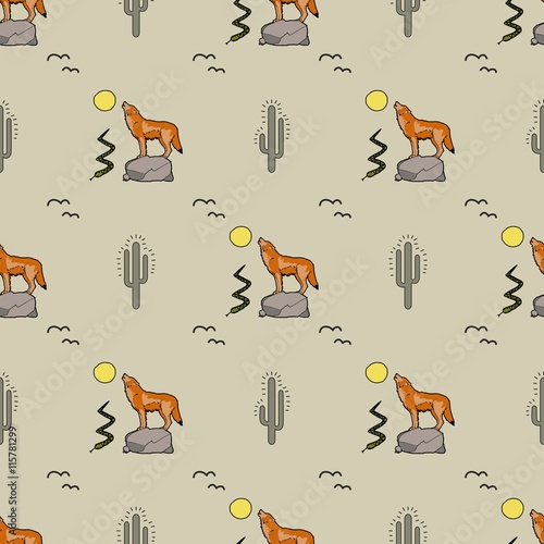 cactus coyote vector pattern