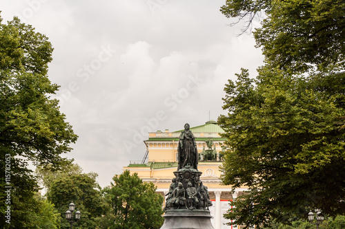 Monument to Catherine II in the background of the Alexandrinsky Theatre.